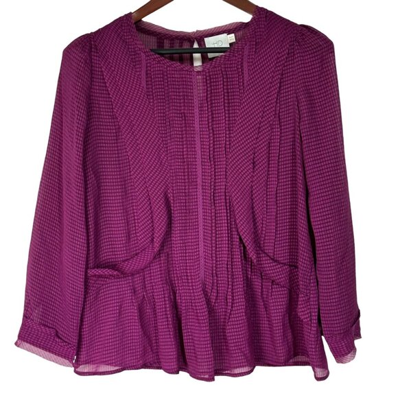 Anthropologie HD Purple Long Sleeve Blouse With Button Cuffs & Keyhole Back Size - Picture 1 of 7